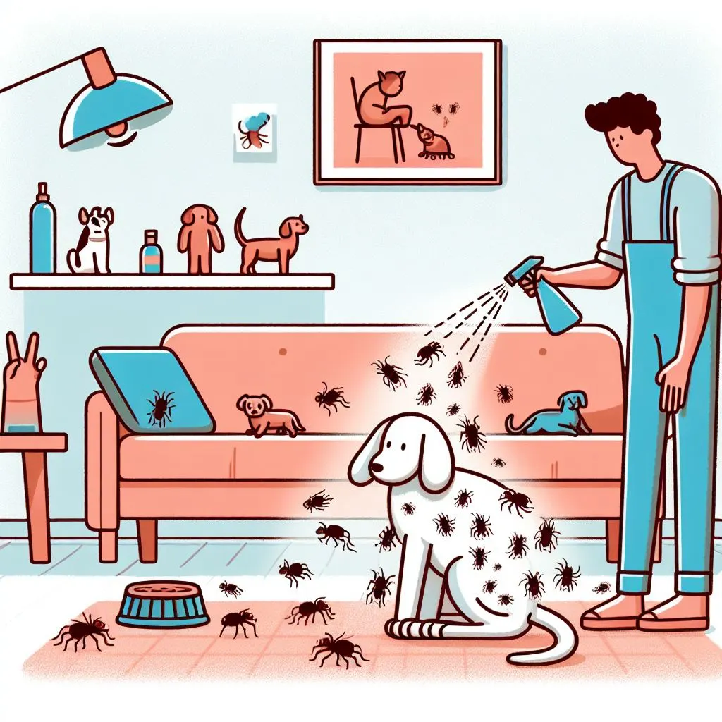 Illustration of pet owner treating dog for fleas.